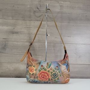 Anuschka Hand-Painted Floral Leather Shoulder Bag in Multicolor